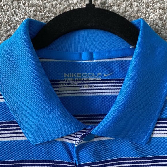 Nike golf blue white stripes polo neck for sale - Picture 2 of 4